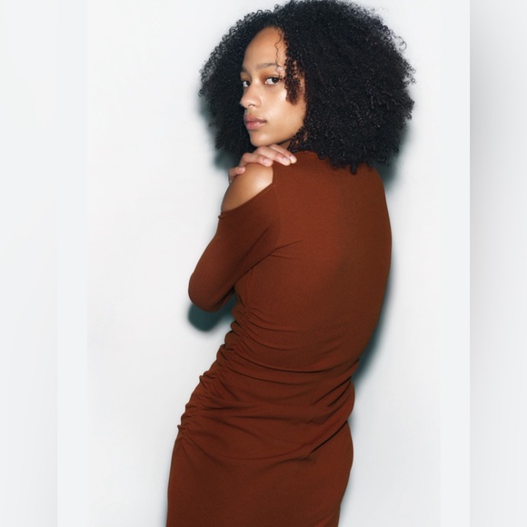 Zara Brown Cutout Ruched Dress Size M - Picture 3 of 4